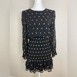 NWT saltwater LUXE Novalie Mini Long Sleeve Rouged Dress in Black & Gold…